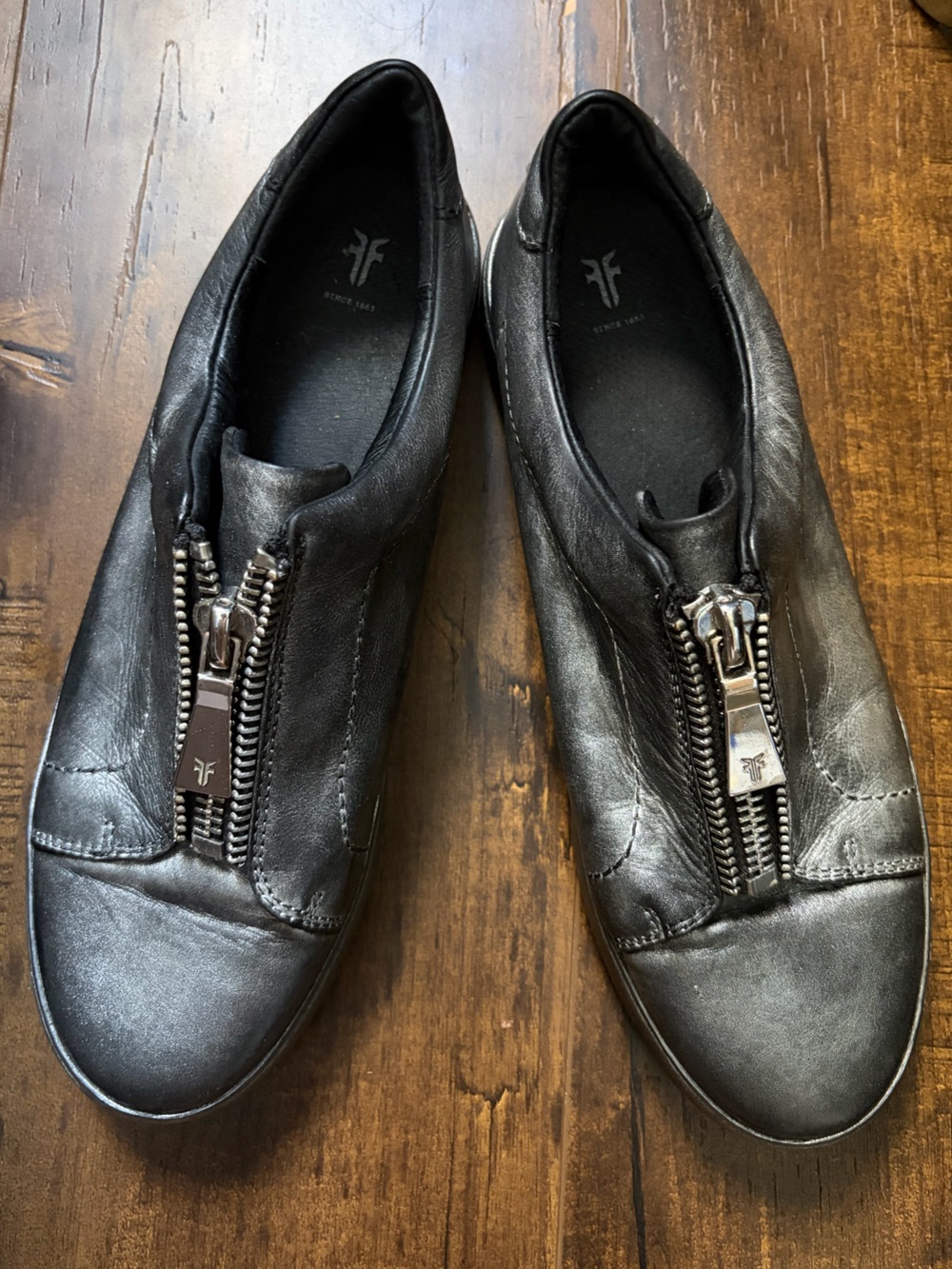 Frye Metallic Leather Zip Front Slip-On Sneakers - 9.5